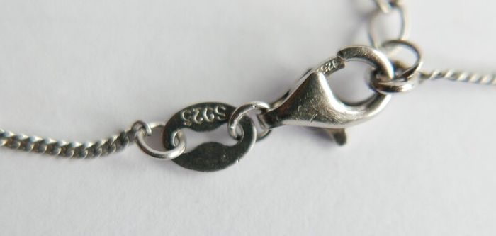Vintage 925 Sterling Silver necklace with teardrop and round stone pendant