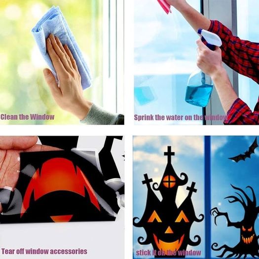 Halloween Window Clings Stickers, 7Sheet Halloween Bats Spiders Window Cling Sticker Decal for Halloween Window Decoration (FREE SHIPPING)