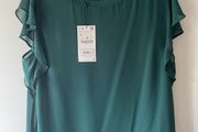 Brand new Zara forest green top with sheer front panel and butterfly flutter sleeve size large