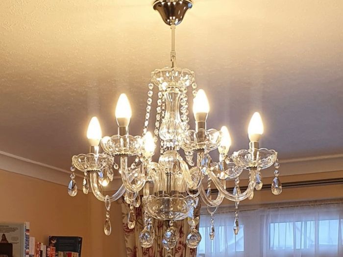 Crystal Chandelier, Clear K9 Crystal Glass Ceiling Light with 6 Arms, Elegant Modern Pendant Lights for Dining Room, Living Room, Hallway, Stairway, Bar Size: D60cm H60cm Chain 60cm (FREE POSTAGE)