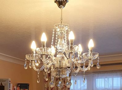 Crystal Chandelier, Clear K9 Crystal Glass Ceiling Light with 6 Arms, Elegant Modern Pendant Lights for Dining Room, Living Room, Hallway, Stairway, Bar Size: D60cm H60cm Chain 60cm (FREE POSTAGE)