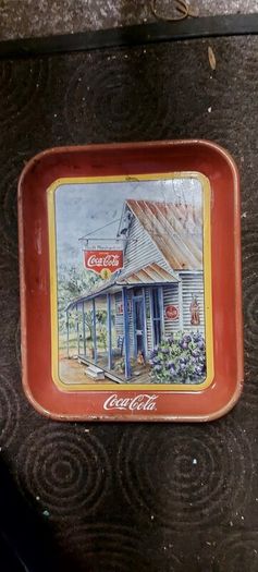 Coca cola metal drinks tray,used condition, see pictures for condition good solid used condition, nice display advertising item, buyer collects or pays postage thank you, sold as is ,front good ,back small bit of surface rust,,