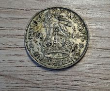 Great Britain UK 1944, One Shilling, George VI, English Crest, Silver Coin - free standard postage
