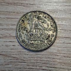 Great Britain UK 1944, One Shilling, George VI, English Crest, Silver Coin - free standard postage