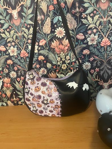 Handmade witch shoulder bag black and lilac