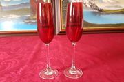 Pair Of Ruby Red Stemmed Toasting Champagne Flutes