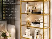 5 Tier Bookcase Tempered Glass Gold Shelves