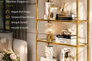 5 Tier Bookcase Tempered Glass Gold Shelves