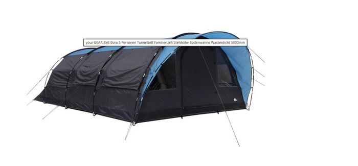 5 Person Family Tunnel Tent 5000mm Waterproof with Sewn-In Groundsheet and Dark Inner Tent