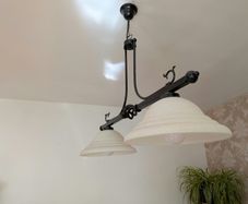 Twin ceiling lamps with frosted glass bell shades