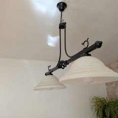 Twin ceiling lamps with frosted glass bell shades