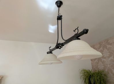 Twin ceiling lamps with frosted glass bell shades