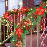 Pre-Lit Artificial Christmas Garland, Green, Warm Lights, Decorated with Red Flowers, Balls, Berries, Snowy Pine for Home Stairs Fireplace Front, Christmas Decorations, 9 Ft Image 2