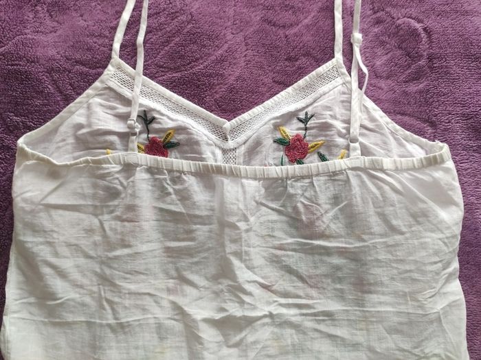 FF Tesco White Embroidered Floral Cotton Cami Top Peplum Hem