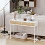 Industrial Console Table 2 Drawers Sculpted Oak Wood Effect Chevron Pattern Metal Legs White Image 3