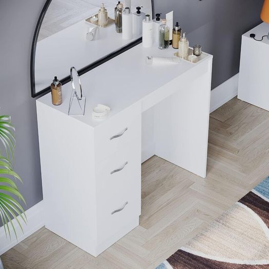 3 Drawer Dressing Table Makeup Desk Riano Bedroom Furniture (White)
