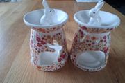 Pair of ceramic bunny wax melt burners - floral design