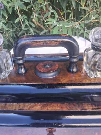 Victorian Burr Walnut Table Inkwell Stand