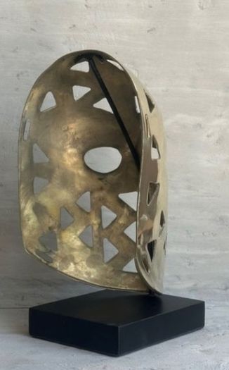 Mask Sculpture On Stand - Polished Bronze