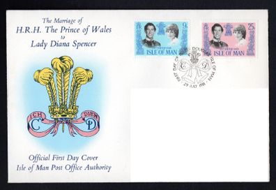 1981 Isle of Man Royal Wedding of Prince Charles and Lady Diana Spencer Commemorative Stamp Addressed First Day Cover (FDC)