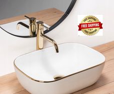 Belinda Gold Edge countertop washbasin + Lungo faucet + Rea plug
