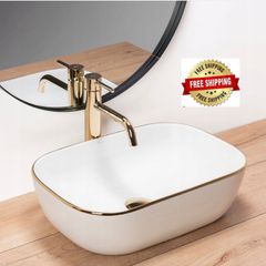 Belinda Gold Edge countertop washbasin + Lungo faucet + Rea plug