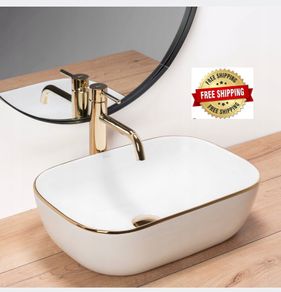 Belinda Gold Edge countertop washbasin + Lungo faucet + Rea plug