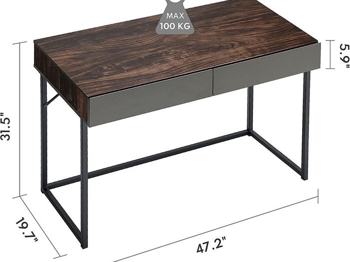 _Desk with drawers 120x50 computer desk - walnut color Office desk, work desk, study desk, wood bedroom
