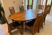 Oak dining table + 8 chairs