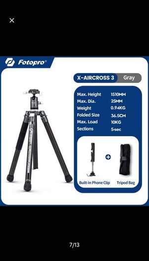 Fotopro Lightweight Travel Tripod Portable Carbon Fiber Tripod for Camera X-Aircross 3 Series