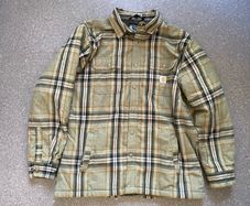 Carhartt Relaxed Fit Flannel Sherpa Lined Shirt Jac Mens Large Green Button Snap