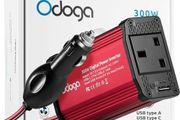 300W Car Power Inverter 12V to 240V / 230V Converter, USB-A and USB-C 3A Charging Ports - Charge Your Laptop, iPad, iPhone, Tablet, Consoles &amp; More - Durable and Powerful - Red Aluminum Body