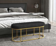Retro Design Shoe Bench, Bed Bench, Hallway Bench, Velvet Look, Holds up to 200 kg, Metal Frame, Black, 100 x 37 x 43cm