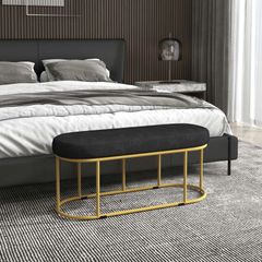 Retro Design Shoe Bench, Bed Bench, Hallway Bench, Velvet Look, Holds up to 200 kg, Metal Frame, Black, 100 x 37 x 43cm