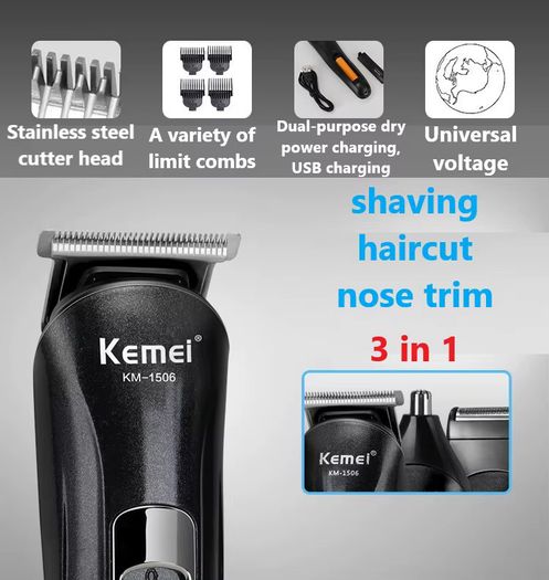Kemei KM-1506 Multifunctional USB Hair Clipper Rechargeable Electric Hair Clipper Electric Shaver Head Beard Shaver Hair Clipper