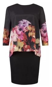 Ted Baker Cadie 2in1 Black Pink Purple Floral Bodycon Blouse Overlay Dress PRICE DROP