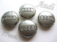 main image for ad 4x Audi 77mm 3D Silver Chrome  alloy wheel centre caps cap Hub Cover 77