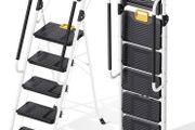 Folding 5-Step Ladder, 800 lbs Capacity Step Stool with Safety Lock, Tool Tray, Non-Skid Wide Steps, Handrail, Household Ladder for Home, Garden, Painting, Outdoor, and Garage Use, White