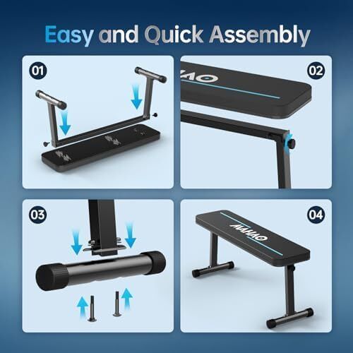 Weight Bench, Foldable Workout Bench for Home Gym with 660 LBS Weight Capacity, Flat Bench Press for Full Body Workout, Black