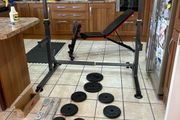 Squat Rack, Adjustable Bench, Metal Weights, Solid Barbell And Dumbbells, Mats!!
