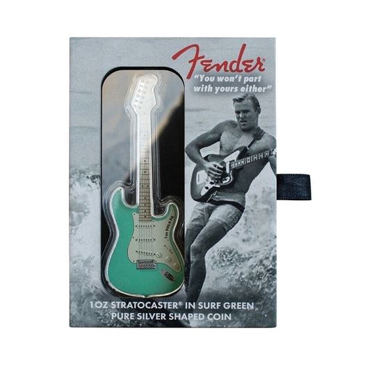 FENDER Stratocaster Guitar 1 Oz Silver Coin 2 Dollars Solomon Islands 2022