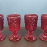 Fabulous Vintage Retro Set of Four Matching Small Universal Footed Red Glasses with a Fleur de Lis Relief Pattern - Perfect for Halloween Image 4