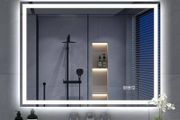 Bluetooth-Bathroom-Mirror-with-LED-Lights 800x600mm, LED-Bathroom-Mirror with Defogging Mat, 3000K-6500K, Dimmable, Memory, HD Tempered Glass, IP44 Waterproof