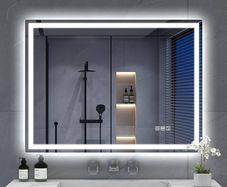 Bluetooth-Bathroom-Mirror-with-LED-Lights 800x600mm, LED-Bathroom-Mirror with Defogging Mat, 3000K-6500K, Dimmable, Memory, HD Tempered Glass, IP44 Waterproof