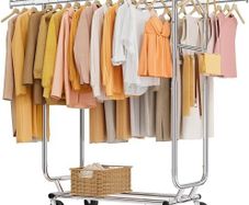 Double  Heavy Duty Clothes Rack 480 LBS Portable Garment Racks with Shelf, Chrome