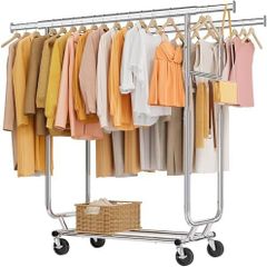 Double  Heavy Duty Clothes Rack 480 LBS Portable Garment Racks with Shelf, Chrome