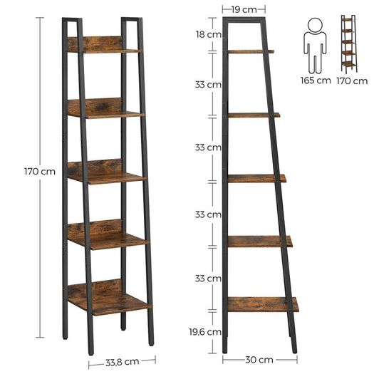 Slim Shelving Unit industrial brown bookcase 5 tier