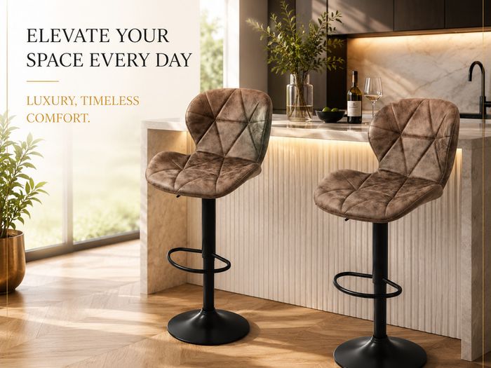 Set of 2 Height Adjustable Faux Leather Bar Stools Brown or Grey Kitchen Breakfast Bar Chairs with Backrest and Footrest