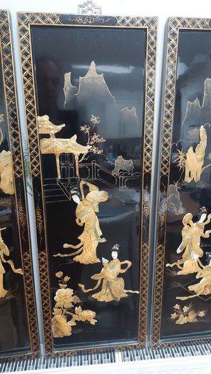 set of 4 Chinese lacquered wall panels