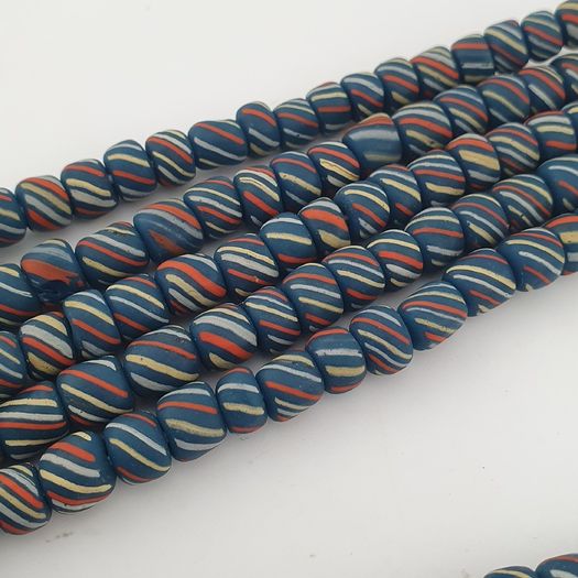 Vintage Afircan Style MultiColor Stripe Blue 7mm-8mm Glass beads Necklace Strand